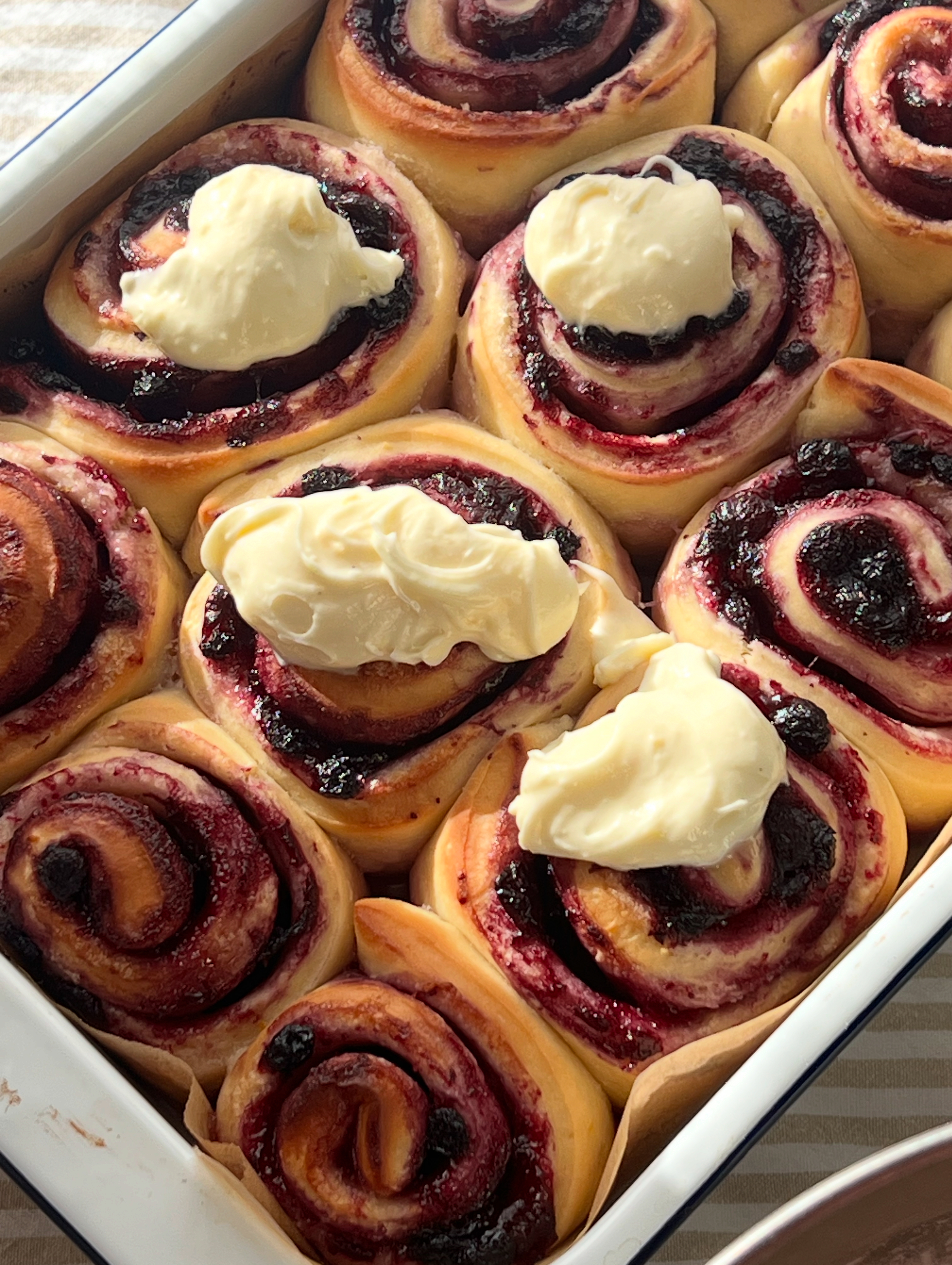 Lemon Blueberry Sourdough Rolls with Cream Cheese Frosting